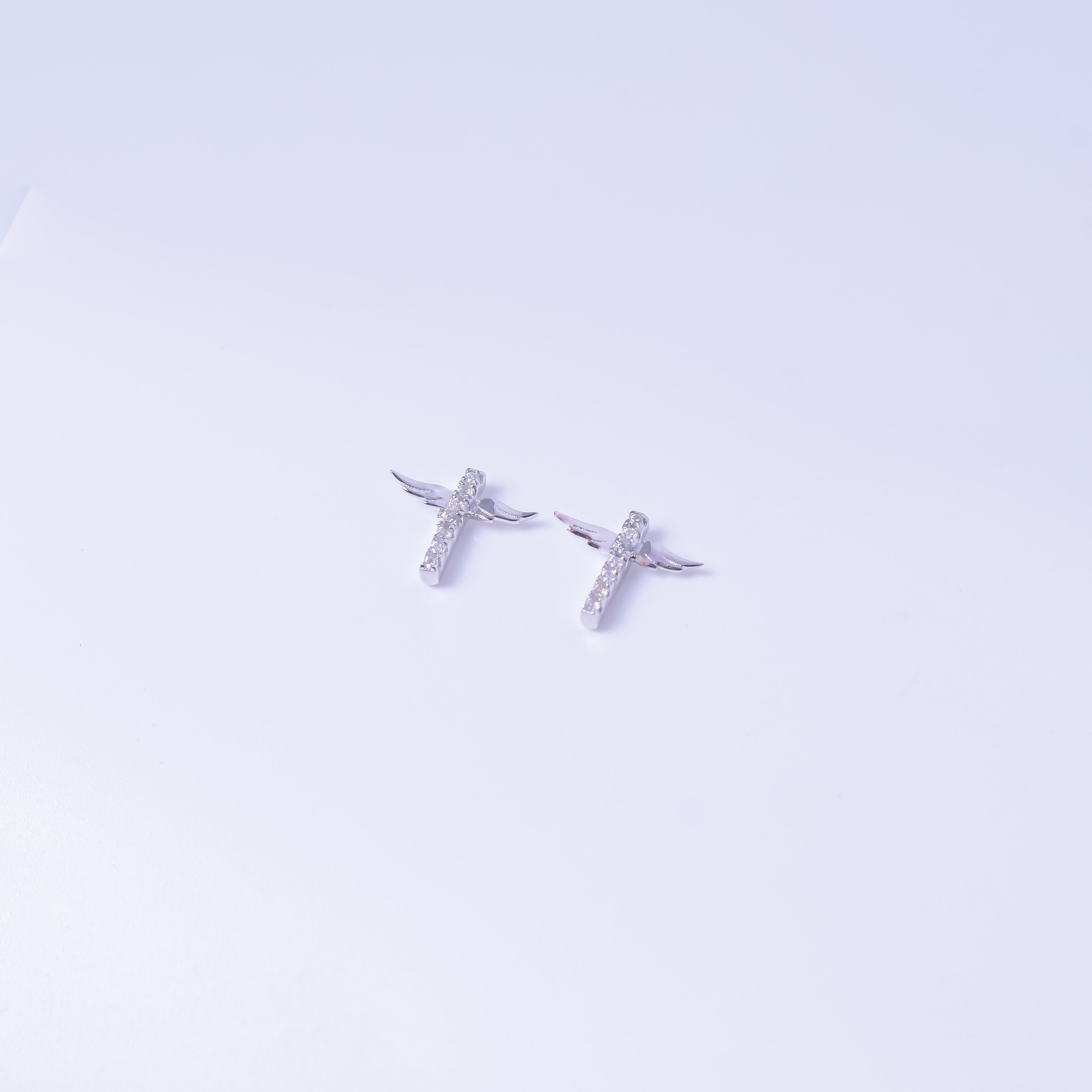 Silver Angel Wing Cross Earrings