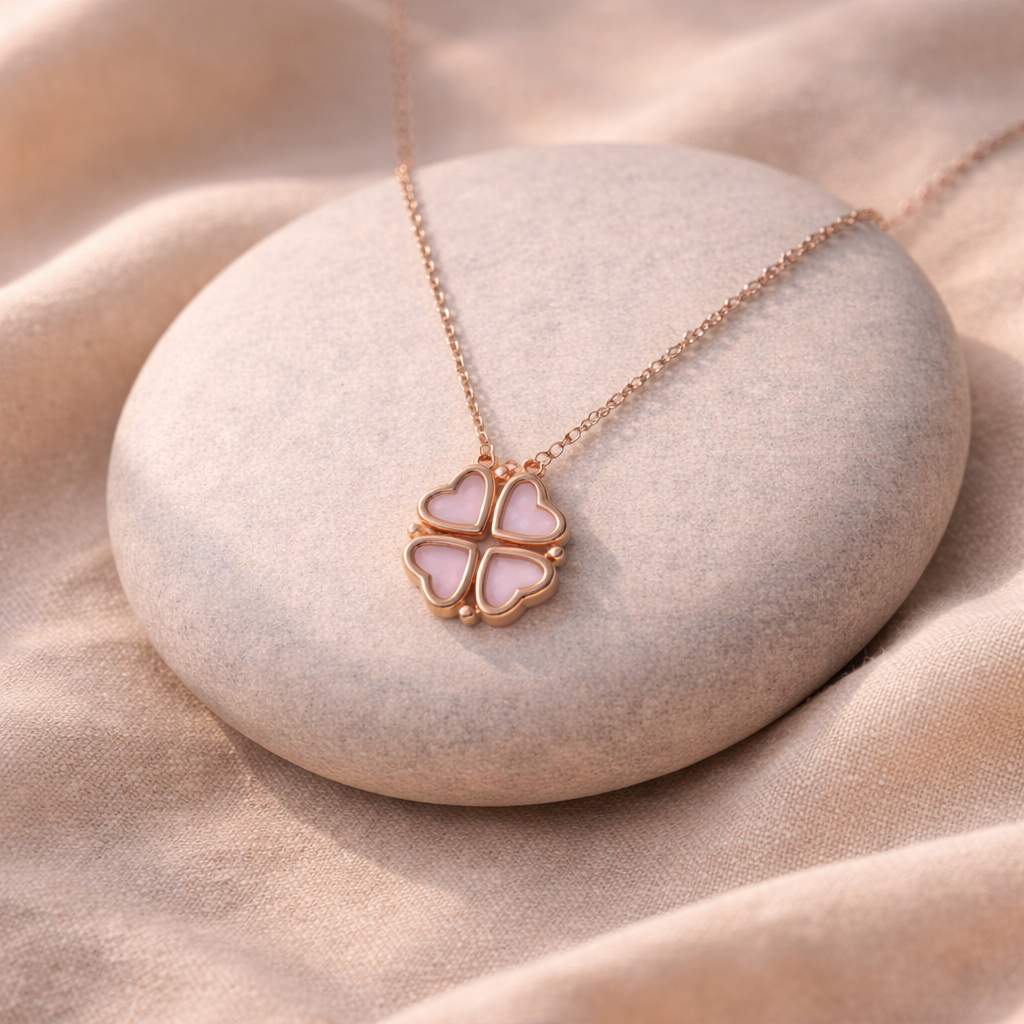 Silver And Rose Gold Four Love Hearts Necklace