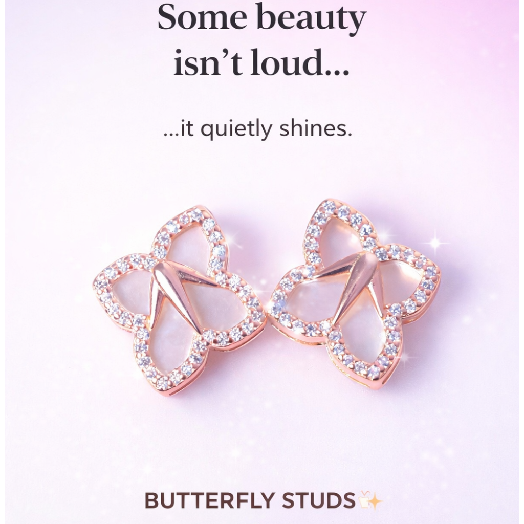 Silver Rose Gold Butterfly Earrings