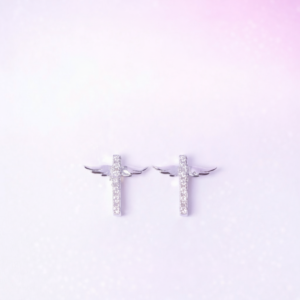 Silver Angel Wing Cross Earrings