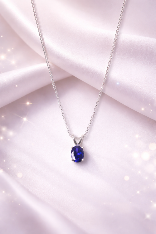 Silver And Blue Oval Necklace - Sover jewellery