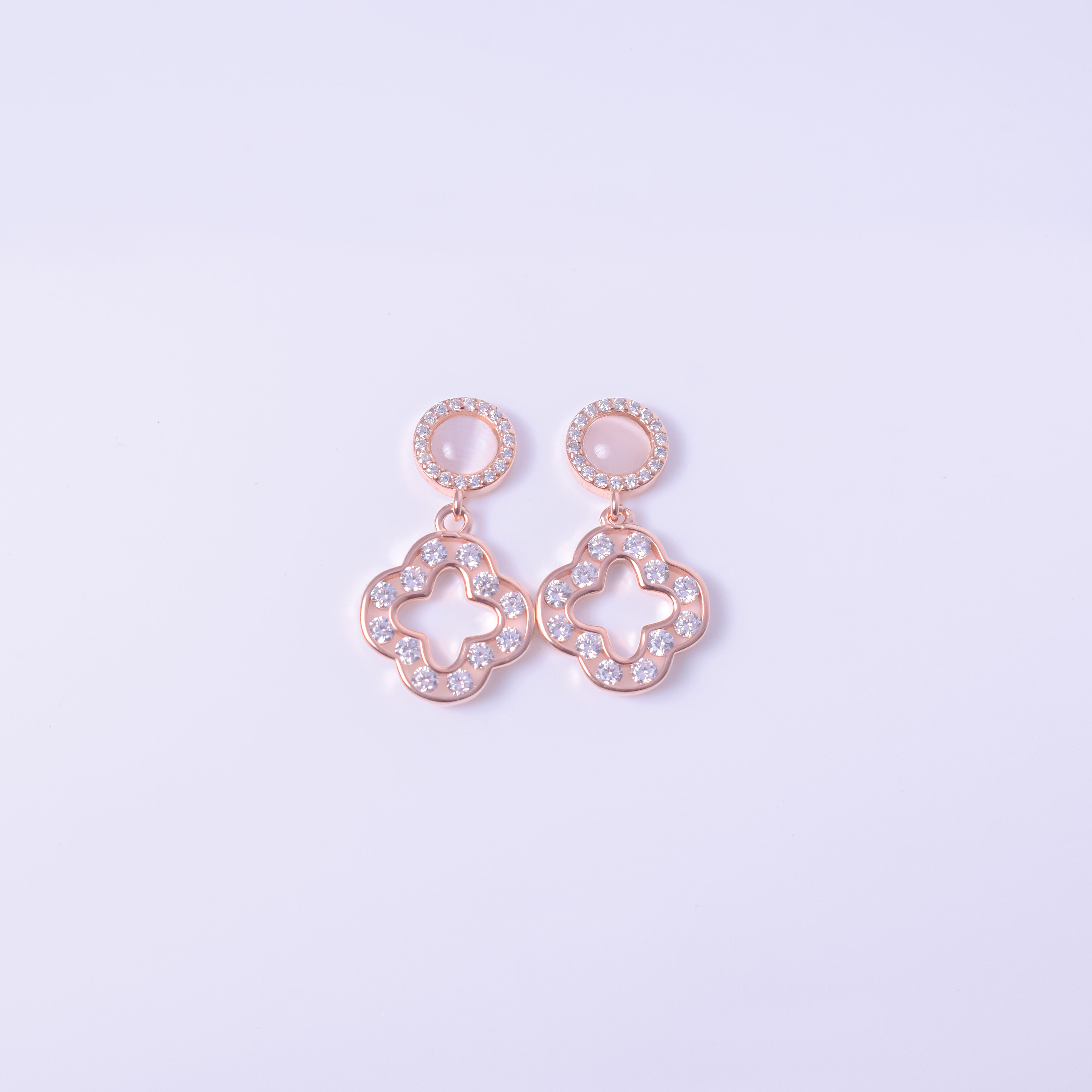 Silver Rose Gold Clover Drop Earrings