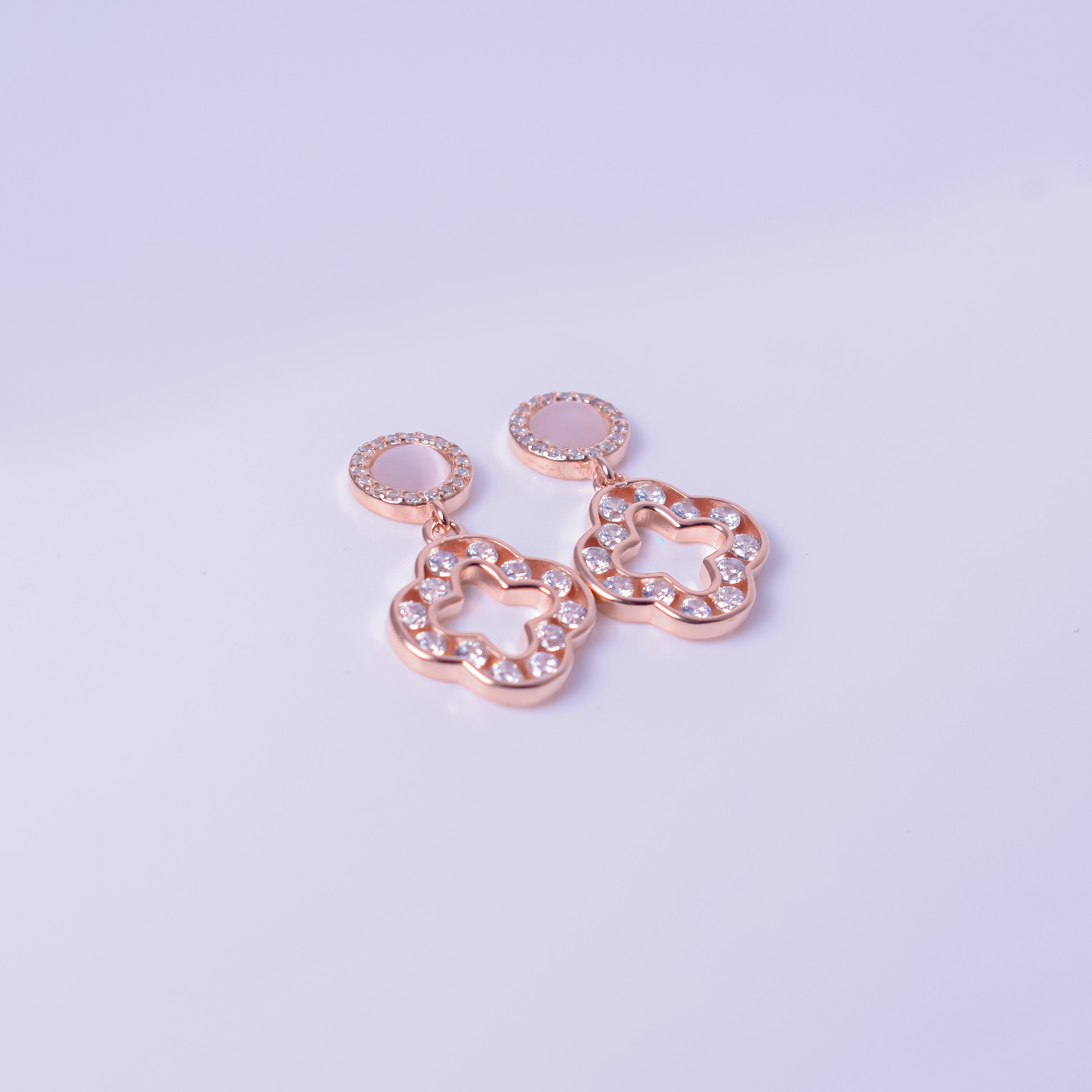 Silver Rose Gold Clover Drop Earrings