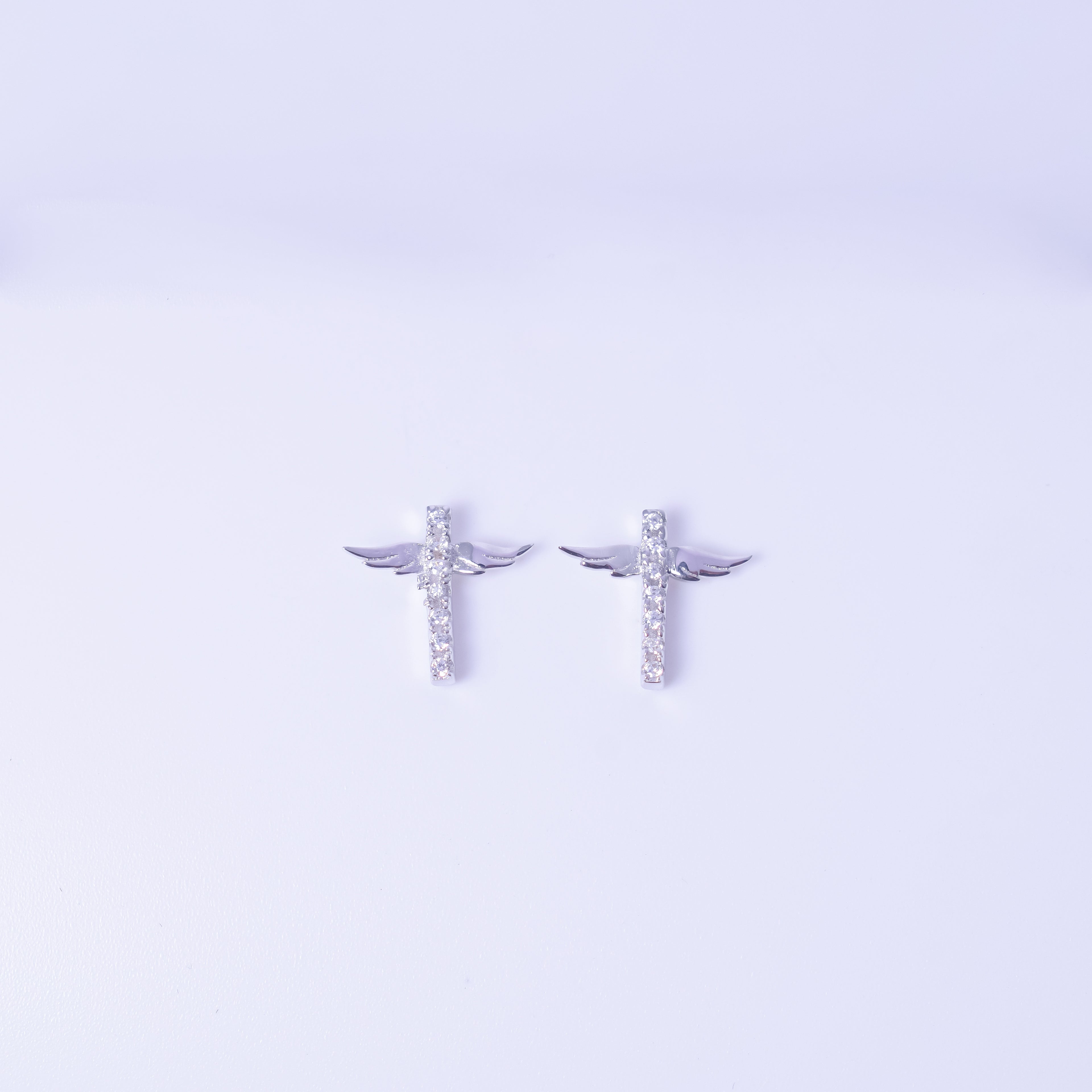 Silver Angel Wing Cross Earrings