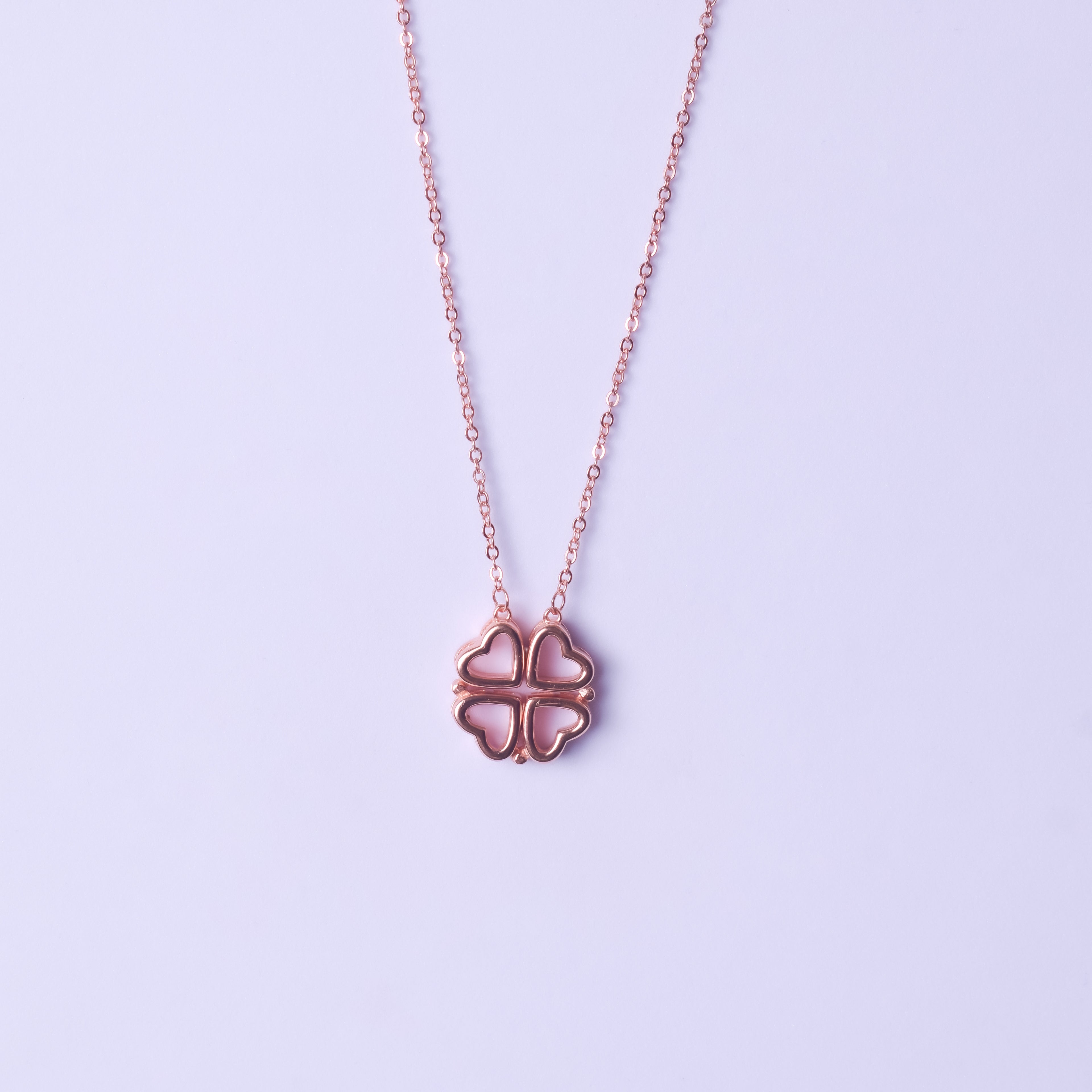 Silver And Rose Gold Four Love Hearts Necklace