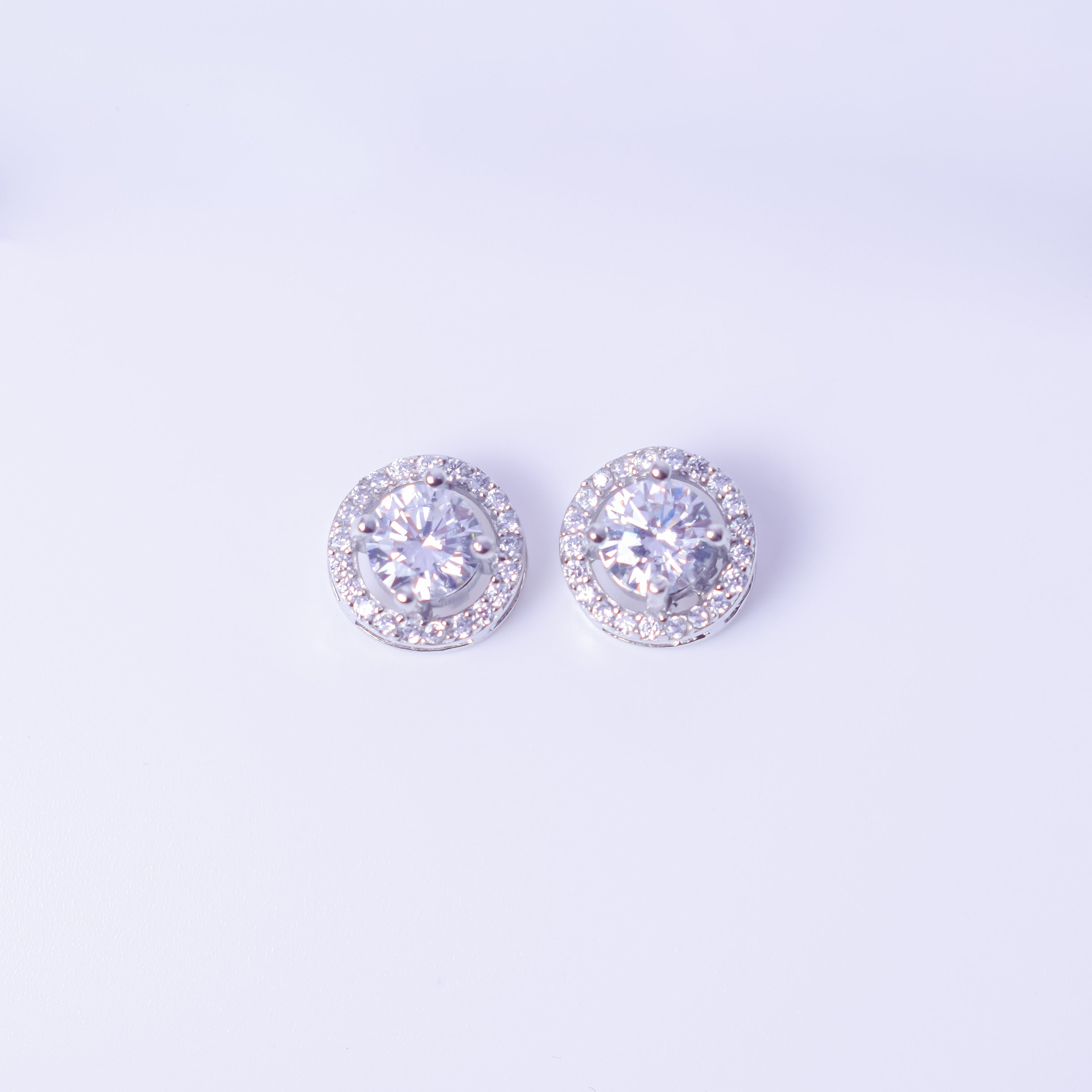 Silver Halo Diamond Earrings - Sover jewellery