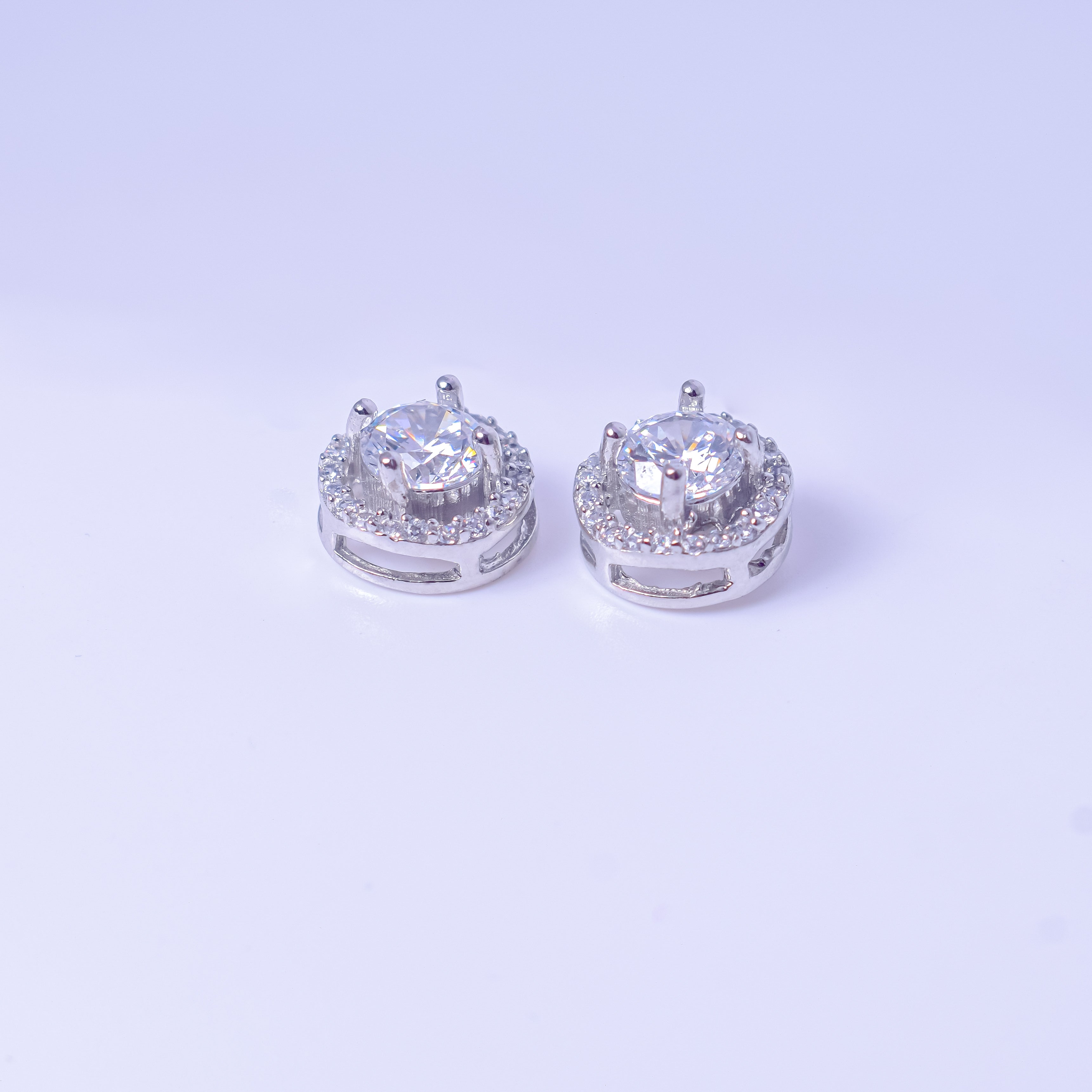 Silver Halo Diamond Earrings - Sover jewellery