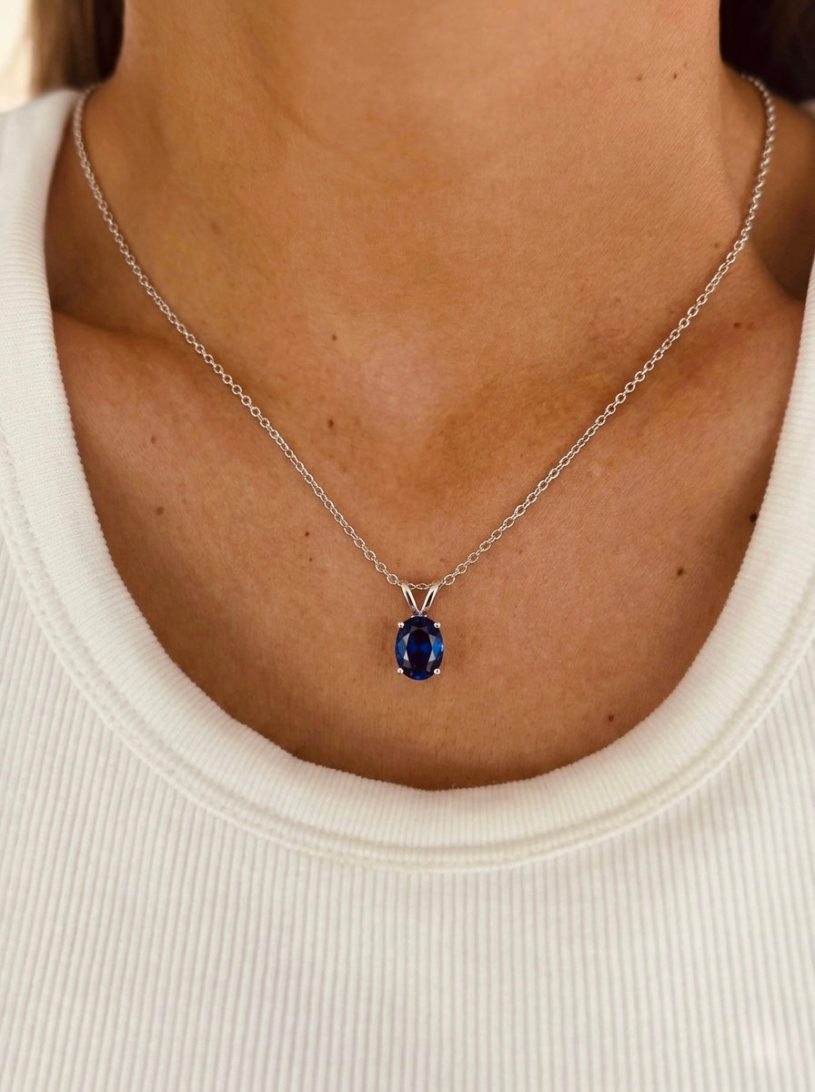 Silver And Blue Oval Necklace My Store