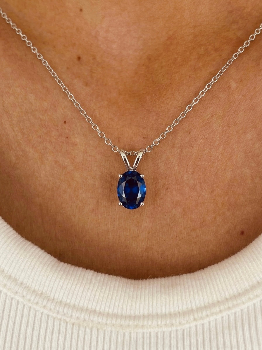 Silver And Blue Oval Necklace My Store