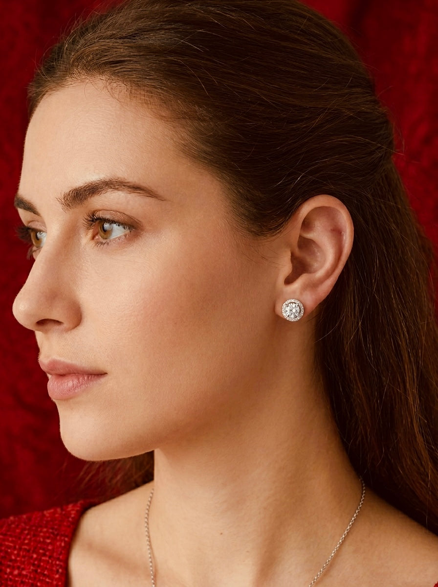Silver Halo Diamond Earrings My Store