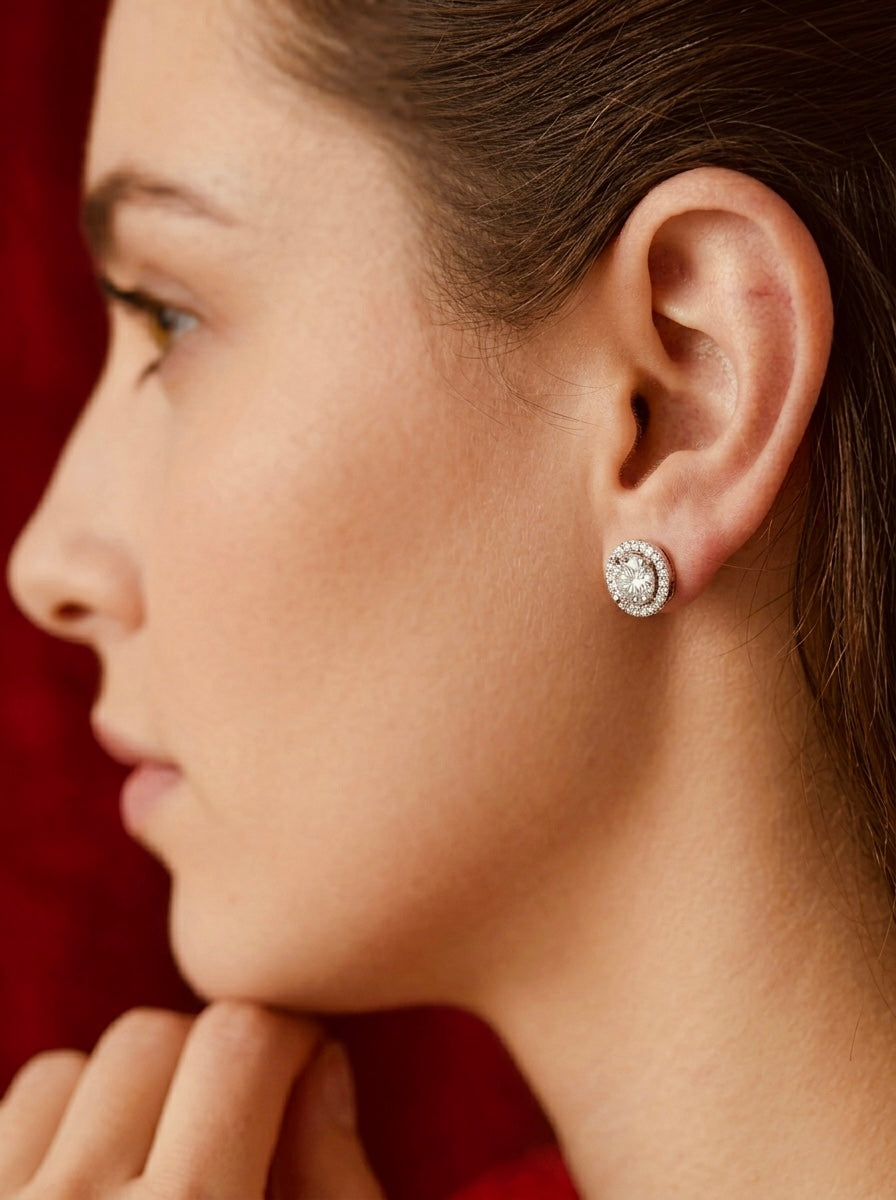 Silver Halo Diamond Earrings My Store